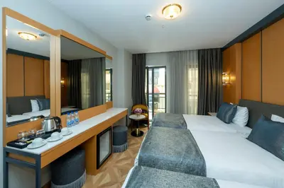 a hotel room with a bed and a desk at Freya Hotel in Istanbul