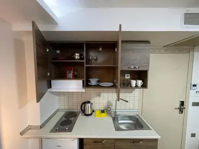 a small kitchen with a sink and a counter at Elegance Suites in Istanbul