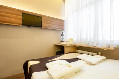 a hotel room with a bed with two white pillows at Golden Gate Hotel Topkapı in Istanbul