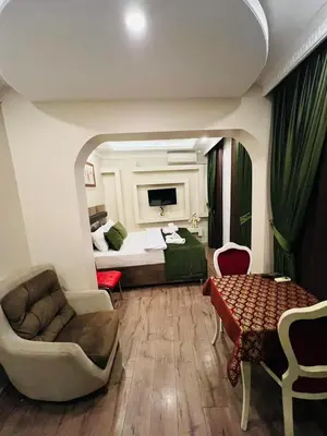 a living room with a bed and a table at Bona apart in Istanbul