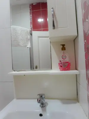 a bathroom sink with a mirror above a sink at Stylish apartment in Istanbul