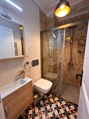 a bathroom with a toilet and a sink and a shower at Lovely History in Istanbul