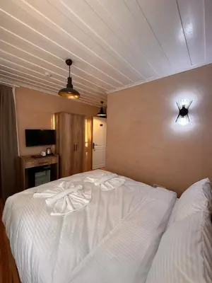 a bedroom with a bed with two white towels on it at Lovely History in Istanbul