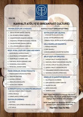 a menu for a restaurant sitting on a table at Brand Business Hotel in Corlu