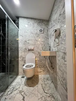 a bathroom with a toilet and a shower at TAKSİM GOKOTTA SUiTE in Istanbul
