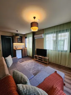 a living room with a couch and a flat screen tv at Karaköy in Karaköy Hotel in Istanbul