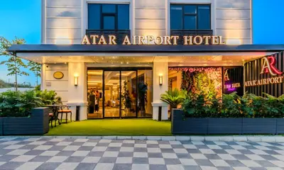 an entrance to a hotel with a sign that readsarma airport hotel at Atar Airport Hotel - Restaurant & Spa Wellness in Arnavutköy