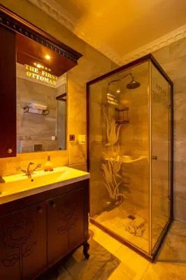 a bathroom with a shower and a sink at The First Ottoman Apartments in Istanbul