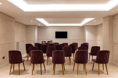 a conference room with chairs and a flat screen tv at Carina Gold Hotel And Restaurant in Istanbul