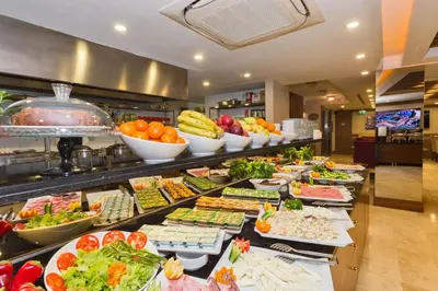 a buffet line with many different types of food at Darkmen Hotel 2 in Istanbul