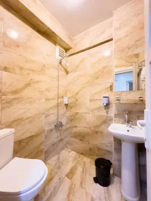 a bathroom with a toilet and a sink at Öz Dünya Suites Apartment in Istanbul