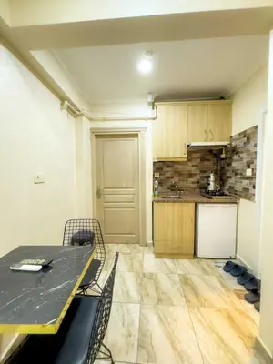 a kitchen with a table and chairs in a room at Öz Dünya Suites Apartment in Istanbul