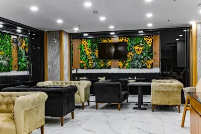 a room with chairs and a tv on a wall at Mays Royal Hotel in Istanbul