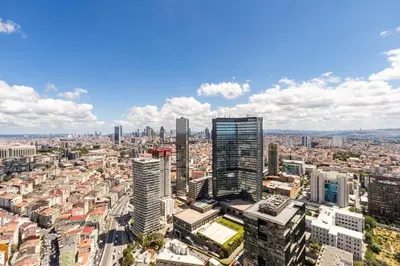 an aerial view of a city with tall buildings at Scenic Bright Studio w Parking, PoolViews! #302 in Istanbul