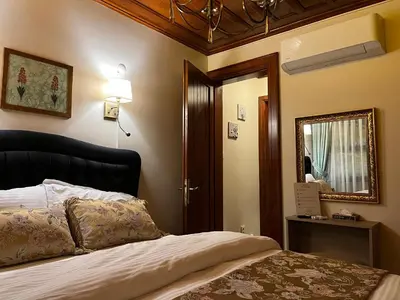 a bedroom with a bed and a mirror at Lily Mansion in Istanbul
