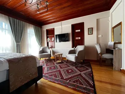 a bedroom with a bed and a living room at Lily Mansion in Istanbul