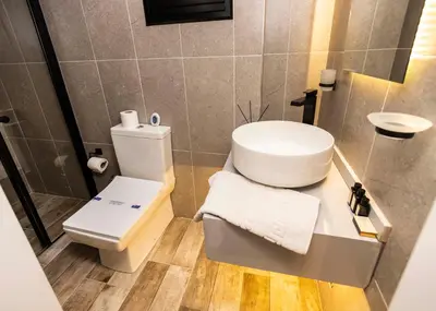 a bathroom with a toilet and a sink at Selvese Suites, Serviced Living in Galata in Istanbul