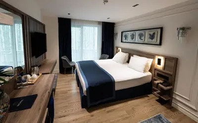 a hotel room with a bed and a desk at Mona Bosphorus Hotel in Istanbul