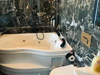 a bathroom with a bath tub and a toilet at Sapanca Villa View Suite in Sapanca