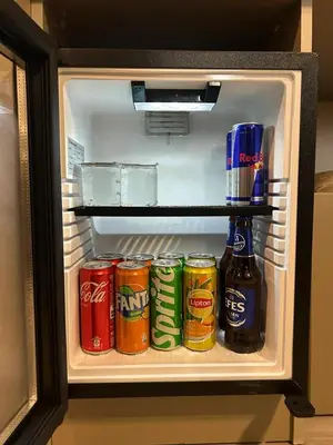 a refrigerator filled with cans and bottles of soda at Palma Suites in Istanbul