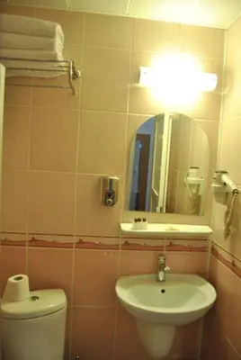 a bathroom with a toilet and a sink and a mirror at Hotel Star Park in Istanbul