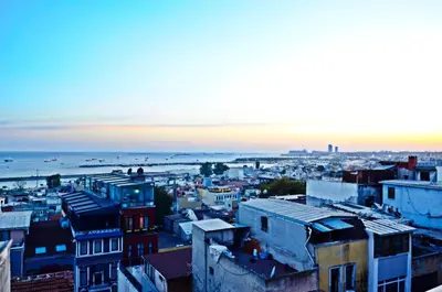a view of a city with the ocean in the background at Yesilirmak Aparts in Istanbul
