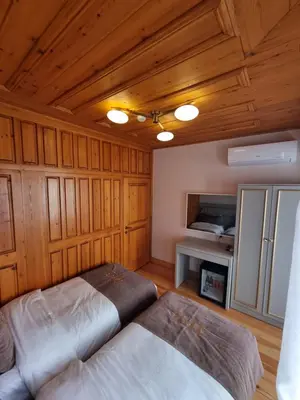 a bedroom with wooden walls and a bed in a room at HaciBayramApart in Istanbul
