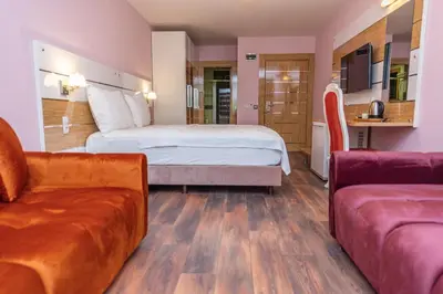 a hotel room with a bed and a couch at TOK EPİK HOTEL in Bursa