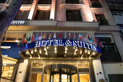 a hotel and suites sign on the front of a building at Grand Aras Hotel & Suites in Istanbul