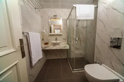 a bathroom with a toilet and a sink and a shower at Istanbul Old City Beyazid Belmond Hotel in Istanbul