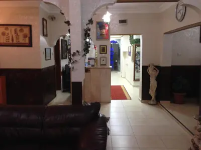 a cat is standing in the lobby of a restaurant at Ekol Hotel in Istanbul