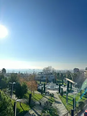 a view of a park with a fountain at Sareban Hotel Istanbul in Istanbul