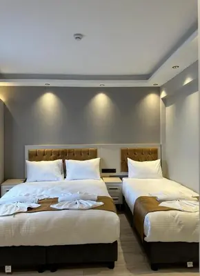 two beds sitting next to each other in a bedroom at Sareban Hotel Istanbul in Istanbul