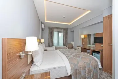 a hotel room with a bed and a television at Floransa City Hotel in Istanbul