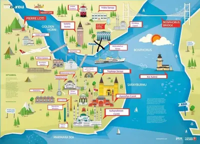 a map of lyon with sights and landmarks at Central of İstanbul near to so many historic place in Istanbul
