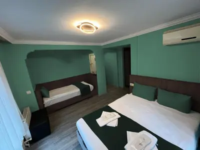 a hotel room with two beds with green walls at Le Safran in Istanbul