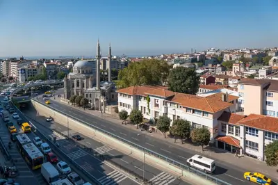 an aerial view of a city with a mosque at Baver Hotel in Istanbul