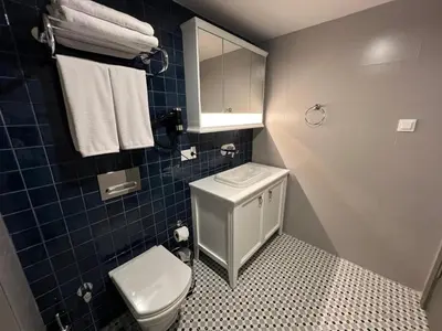 a small bathroom with a toilet and a sink at Weingart Suites Hotel in Istanbul