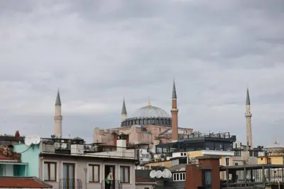 a view of the mosques of istanbul with buildings at Deluxe Double Room 4 in Istanbul