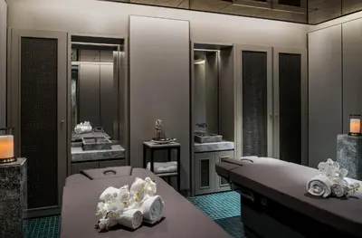 a bathroom with two sinks and a mirror at Princes' Palace Resort, Buyukada - Member of The Leading Hotels of the World in Adalar