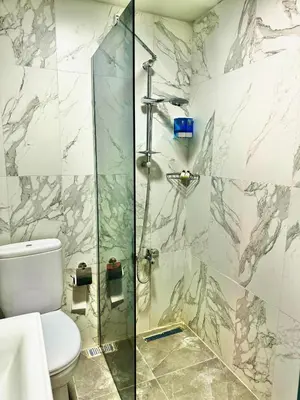 a bathroom with a shower and a toilet at Otel Kadıköy in Istanbul