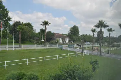 a white fence in a field with palm trees at Serbesler Botanik, No 1 Comfortable Villa in Sakarya