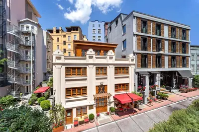 an overhead view of a city street with buildings at Hammamhane Hotel in Istanbul