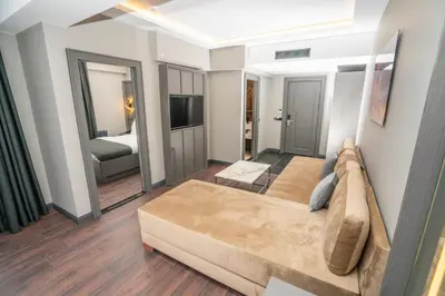 a living room with a couch and a bed at 216 Style Suite in Istanbul