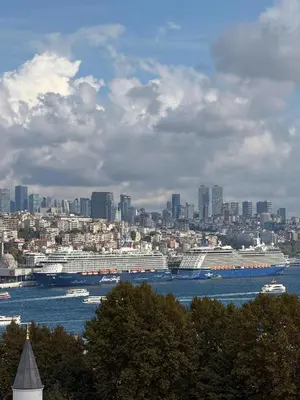 a city with two cruise ships in the water at Ring Stone Hotels Old City - Special Class in Istanbul