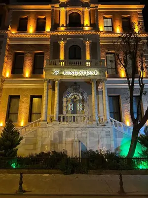 a building lit up at night with a sign on it at Ring Stone Hotels Old City - Special Class in Istanbul