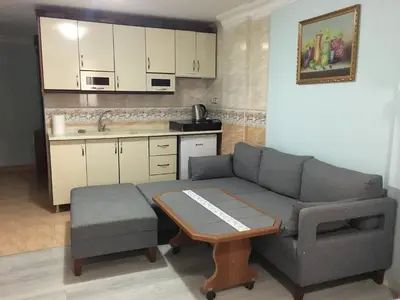 a living room with a couch and a table at Konak Apart Hotel in Istanbul