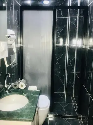 a bathroom with a sink and a toilet and a shower at Bonita Hotel in Istanbul