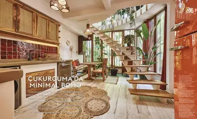 a living room with a staircase in a house at Boheme House with Bathtub & Terrace in Istanbul
