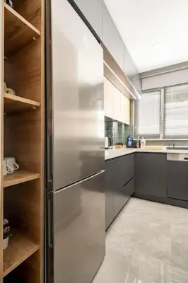 a kitchen with a stainless steel refrigerator at Tomtom HOUSE Centre Location in Istanbul